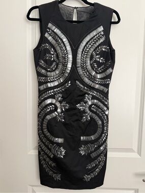 Richmond X | Elegant Black Metal Detail Sheath Dress with Mesh Back | Fits US 4